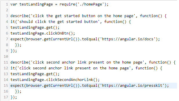 structure of test file in protractor pom